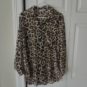 Zara Cream Blouse with Notched Collar and 3/4 Sleeves